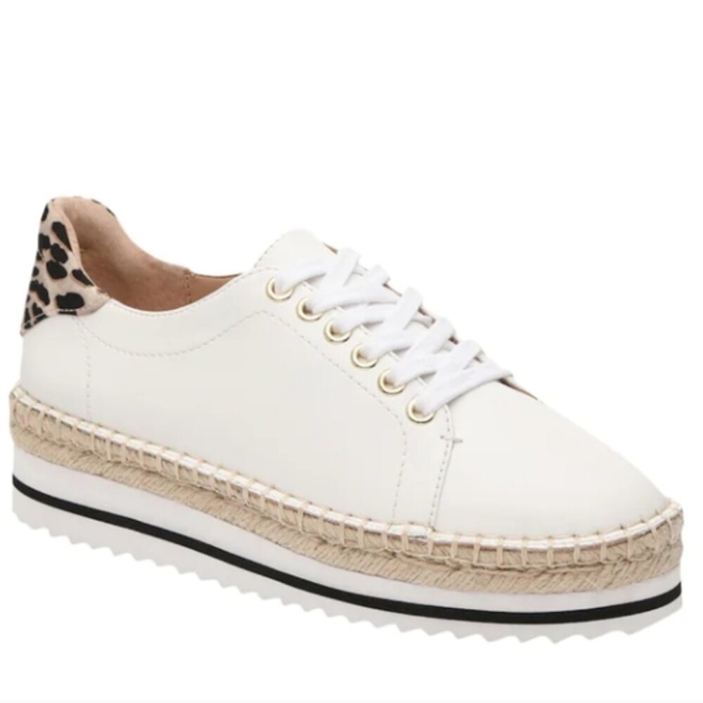 Jennifer Lopez White Espadrille Sneakers with Leopard Accent